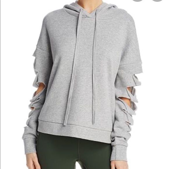 ALO Yoga Tops - ALO Grey Slash Sleeve Hoodie Sz M